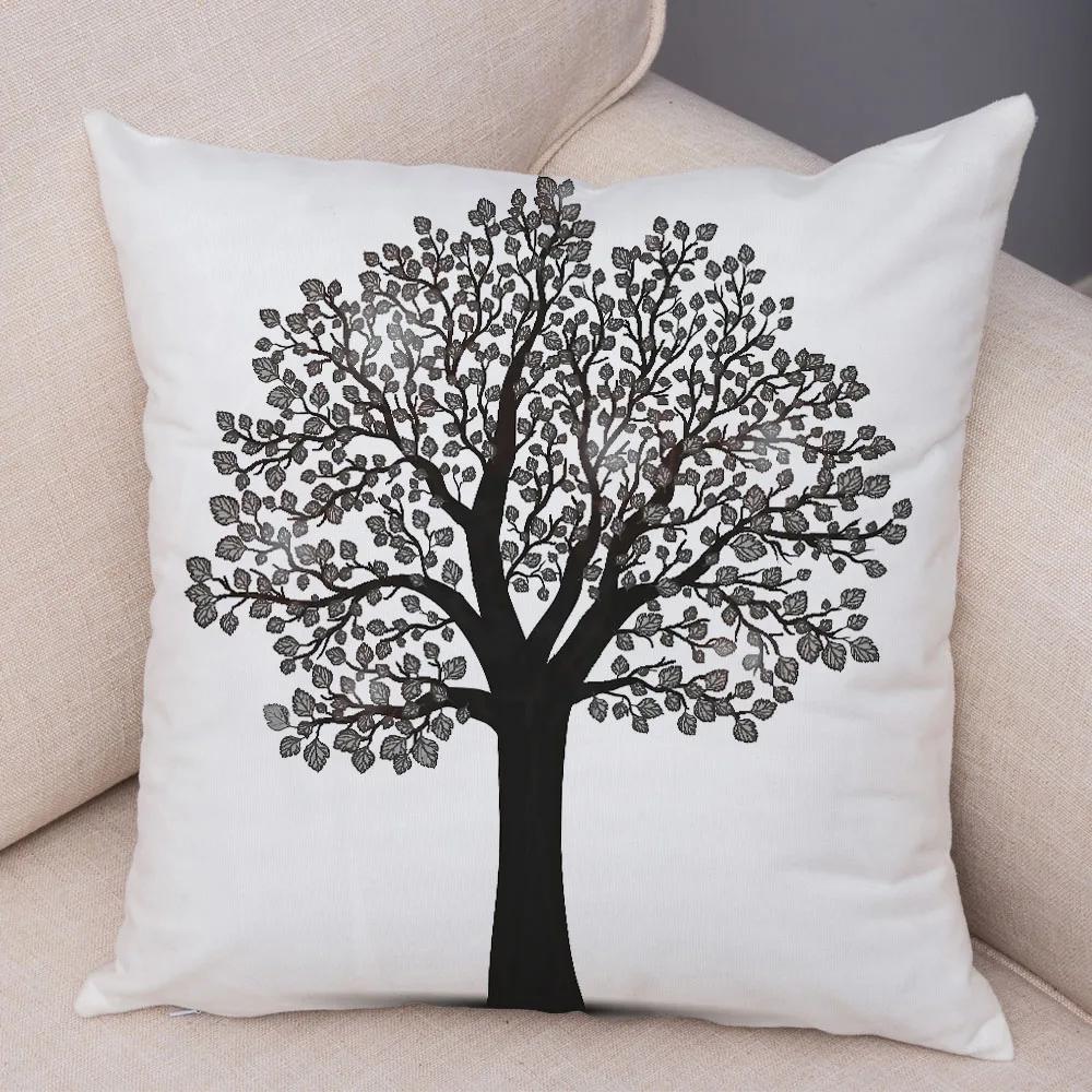 Nordic Style Green Leaf Cushion Cover Decor Cartoon Tree Print Pillow Case for Sofa Home Car 45x45cm Soft Plush Pillowcase