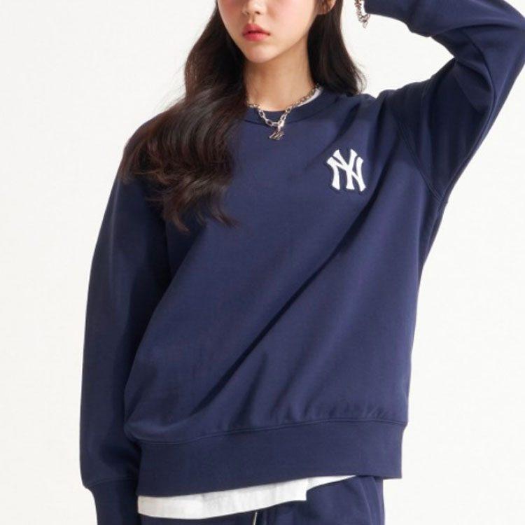 MLB Old Flower Sweatshirts Unisex Navy Blue Crew Neck Moderate Regular 3AMTM0121-50NYS