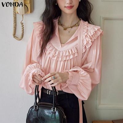 Elegant Women Bows Tie Ruffled Loose Casual Long Sleeve Blouse