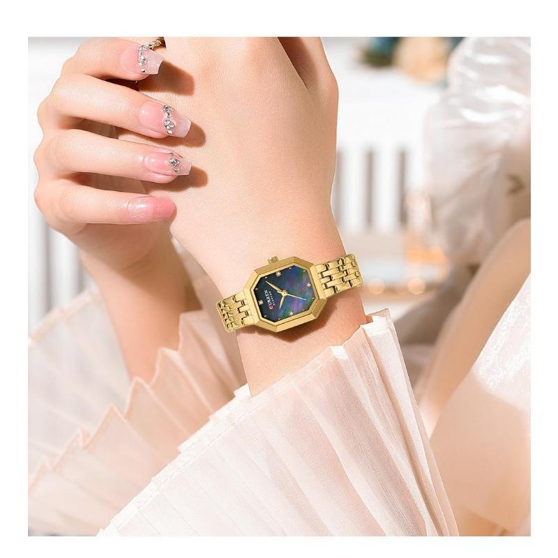 CURREN Luxurious Elegant Women's Watches Classic Rectangular Dial with Rhinestones Stainless Steel Waterproof
