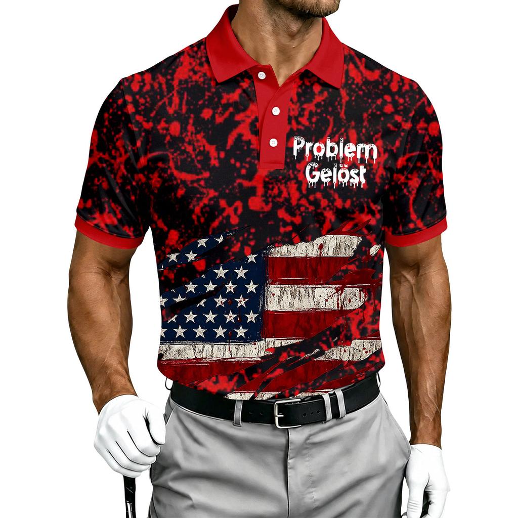 Men's Short Sleeve Polo Shirt Button Down Casual Fit Printed Halloween Themed Polo Shirt with Graphic Design for Everyday Wear