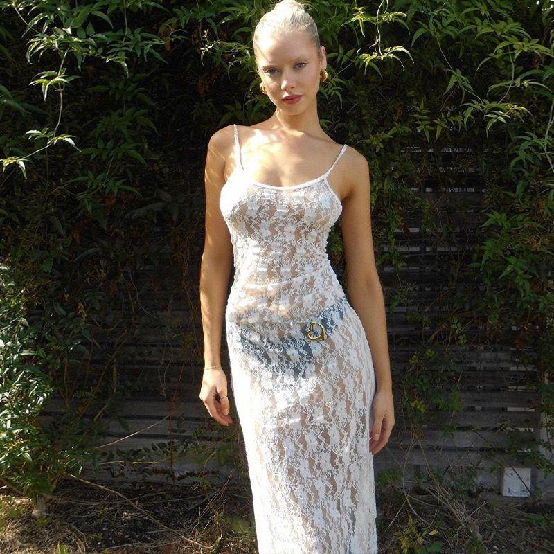 

Fashion Silm See-through Lace Sling Fashion Style Sexy Skirt White L