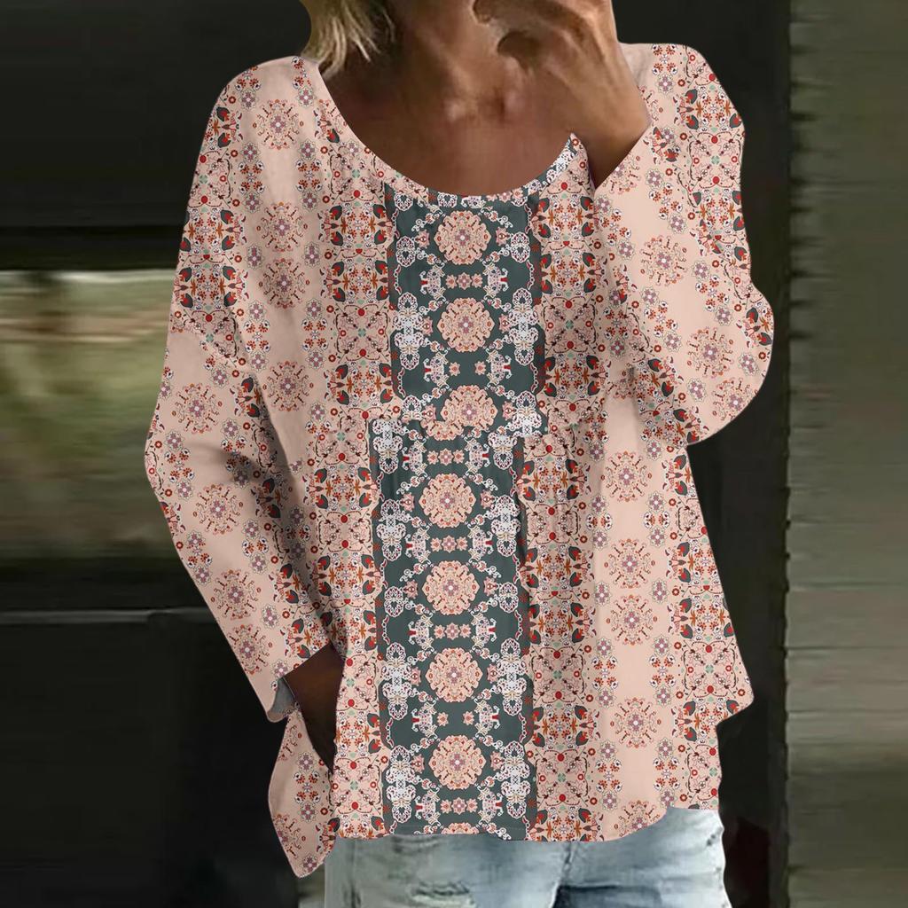 Damen Casual Mode Locker Rundhals Blumenmuster Langarm Oberteil