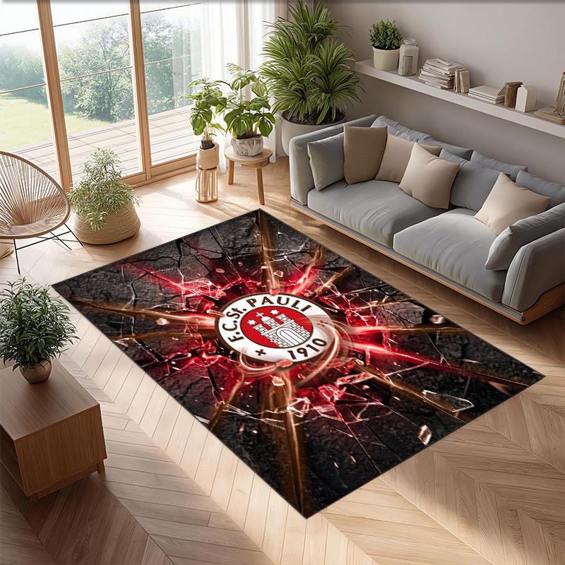 FC St. Pauli Football Print Crystal Velvet Rug, Comfortable Water Absorbent Non Slip Indoor Floor Carpet