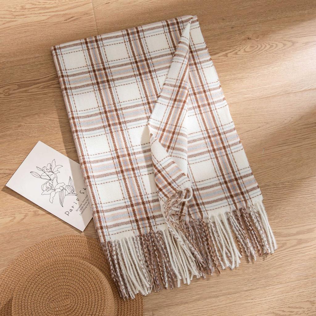 Scarf New Imitation Cashmere Retro Scarf Women's Korean Autumn and Winter Plaid Scarf Tassel Shawl Scarf