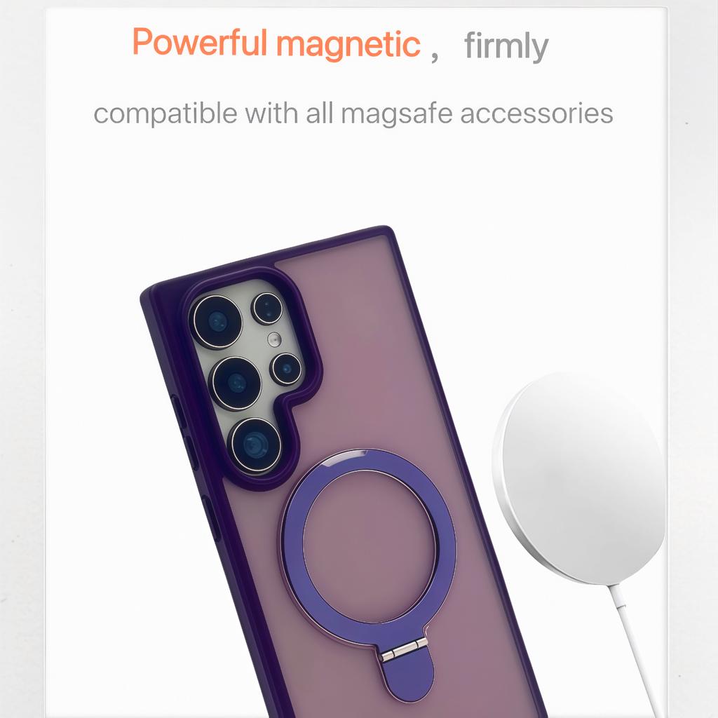 For Samsung Galaxy S24 Ultra Magnetic Case with Kickstand TPU+PC Phone Back Cover