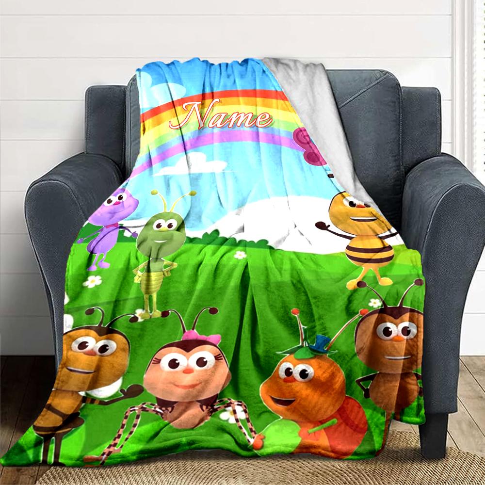 Custom Name Bugs Garden Party Blanket For Couch Bed Plush Cozy Fuzzy Blanket Super Soft Warm Blankets For Fall And Winter 09167