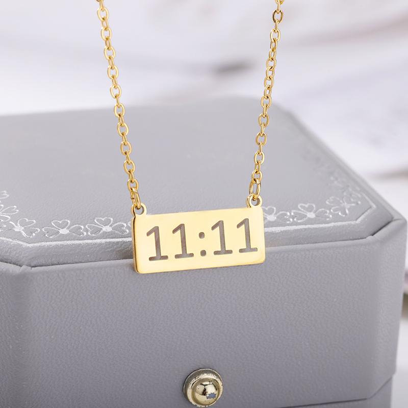 Lucky Rectangle Angel Number 11:11 Necklaces For Women Stainless Steel 1111 Choker Necklace Birthday  Jewelry Wish Gift
