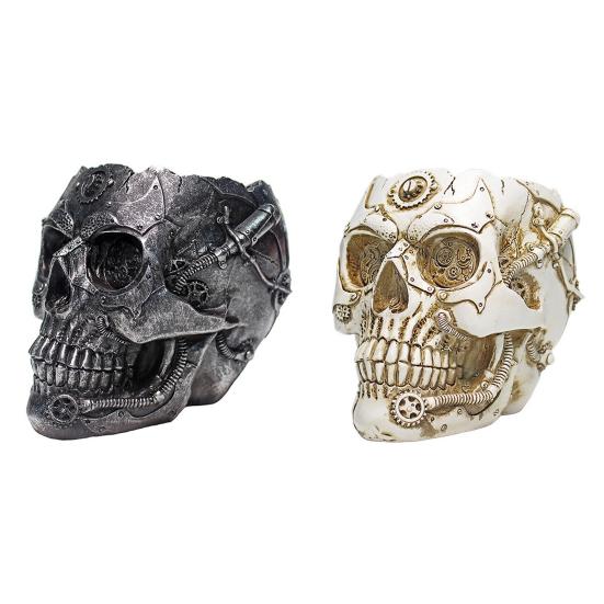 Skull Flower Pot Hand-Painted Resin Gothic Planter Decorative Flower Pot Candy Bowl for Home Office Halloween Decor