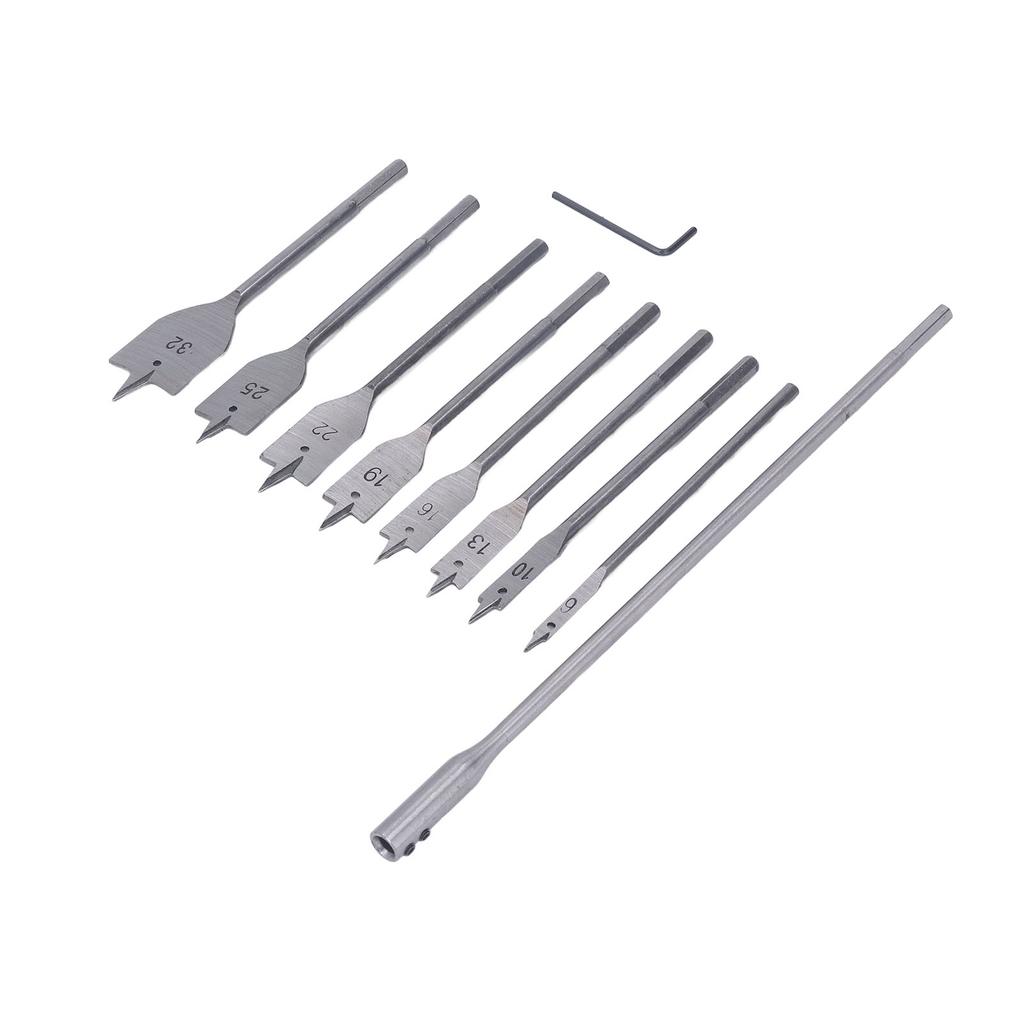 Set 10 Bucăți Burghie pentru Lemn Oțel Carbon Ridicat 8 Dimensiuni Coadă 1/4 inch Burghie Spadă pentru Prelucrarea Lemnului