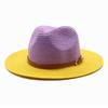 Spring And Summer Men And Women British Style Outdoor Travel Sunscreen Big Brim Sun Hat Splicing Two-Color Panama Jazz Straw Hat
