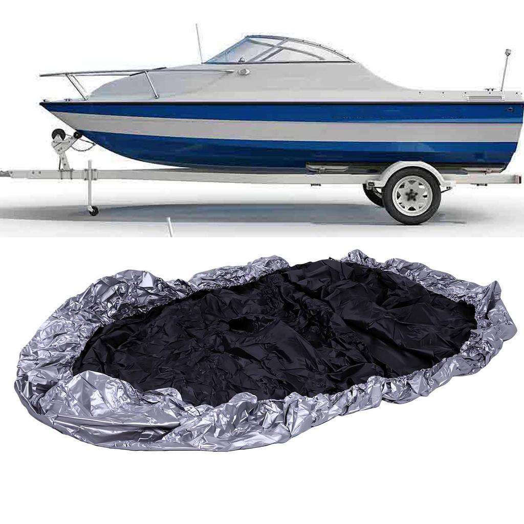 Double PU Boat Motor Cover Silver Heavy Duty Water Proof Boat Cover for 16 to 18FT V Hull Fishing Water Skiing Boats