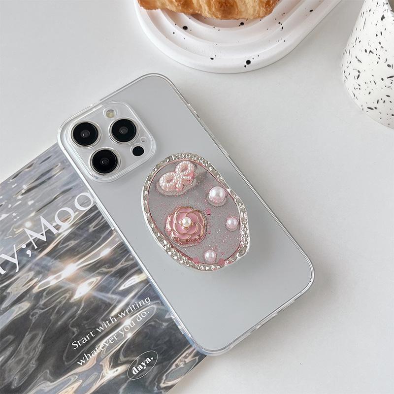 Rose Butterfly Rhinestone Love Mobile Phone Airbag Bracket Wind Back Sticker Premium Sense Ring Buckle Pearl