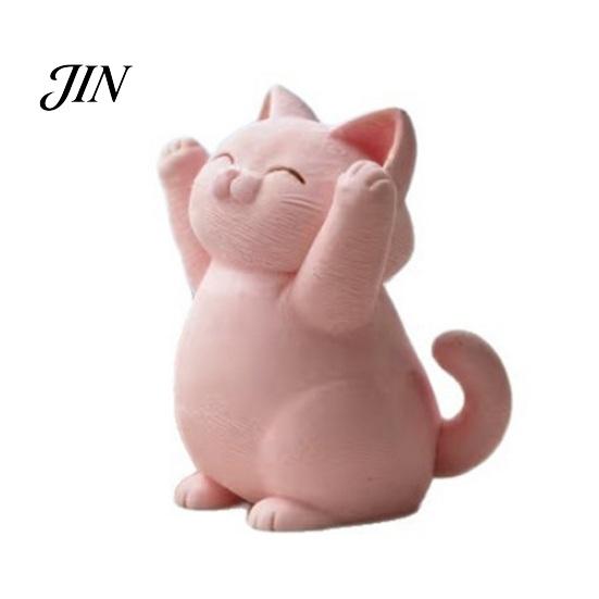 Unique Cat Gifts 3D Printed Pink Hugging Figurine, Adorable Sitting Kitten Statue with Raised Paws, Mechanical Balance Ornaments Kawaii Desk