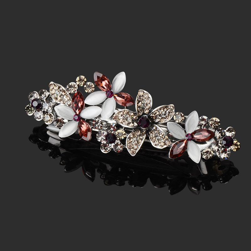 Clip de Primavera de Circonita Blanca Flor de Pedrería Brillante Clip Superior Clip Horizontal Elegante Adorno para el Cabello de Moda para Madres
