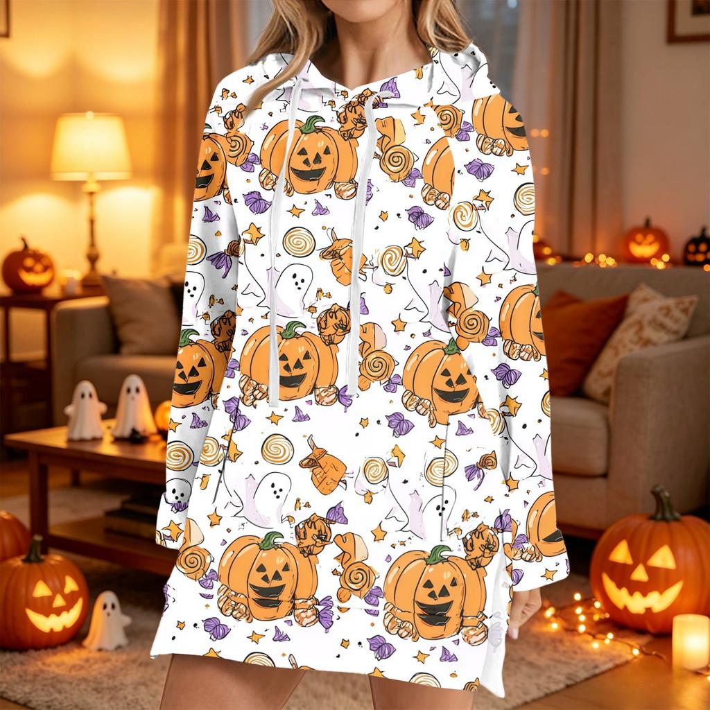 Women's Halloween Printed Long Sleeve Hoodie Casual Fashion Pullover Top