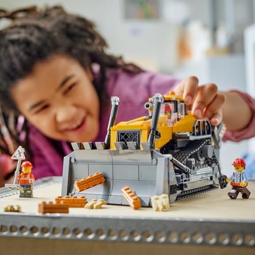 LEGO City Bulldozer Toy Playset 60466 Yellow Building Vehicle Blocks for Boys and Girls Ages 8-10 Kids Children School Minifigure