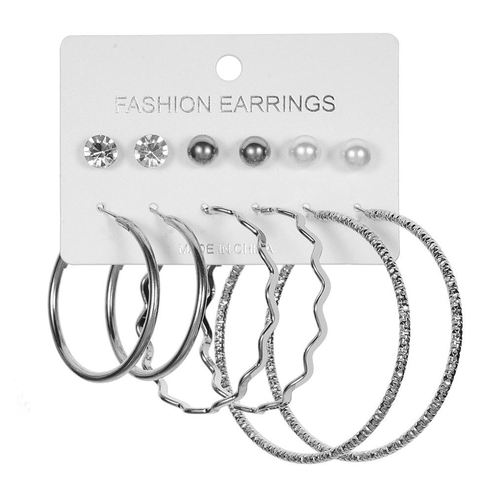 European & American Fashion: 6 Pairs of Statement C-Shaped Earrings Set