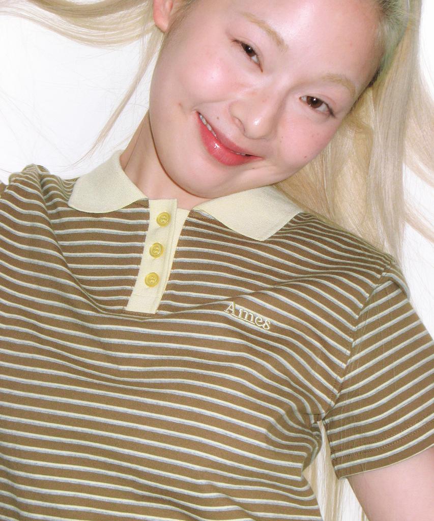 AMES-WORLDWIDE Basic Stripe Collar Tee Brown