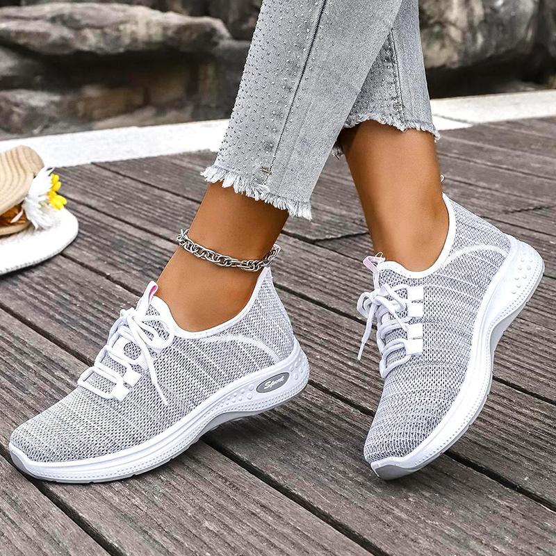 Mode Frühling Herbst Dicke Sohle Sneaker Damen 2025 Neu Weiche Sohle Atmungsaktive Freizeitschuhe Frau Komfort Rutschfest Strick Sportsneaker 42