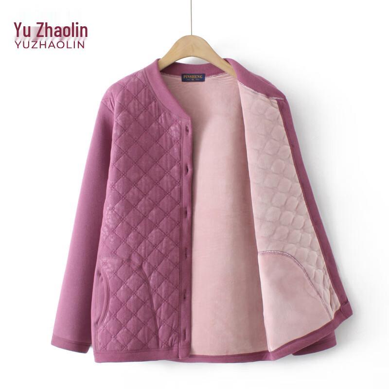 

YUZHAOLIN Elderly Women s Fleece-Lined Thermal Cardigan Top 3XL
