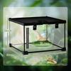 Reptile Terrarium, Transparent Habitat, Sliding Metal Mesh Lid, 30 x 30 x 20 cm, Black