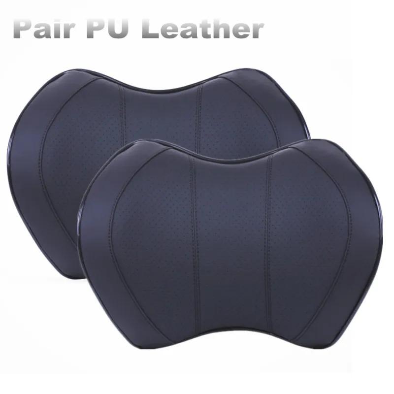 

2 Pcs PU Leather w/Memory Foam Car Seat Headrest Neck Pillows Travel Accessories