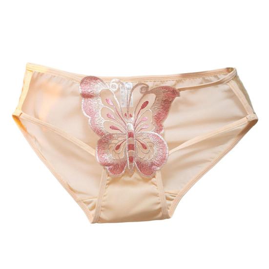 Women Underpants Butterfly Embroidery See-through Mesh Briefs Mid Waist Hollow Out Elastic