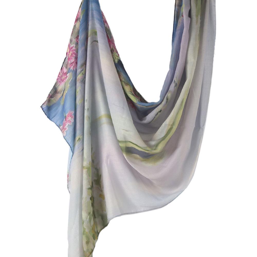 "Ethnic Watercolor Modal Cotton Shawl Satin Print Scarf for Women"