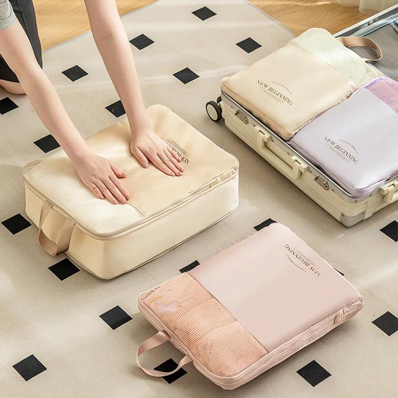 Durable Waterproof Nylon Travel Compression Packing Cubes:Suitcase Clothes & Underwear Organizer for Vacation Storage Essentials