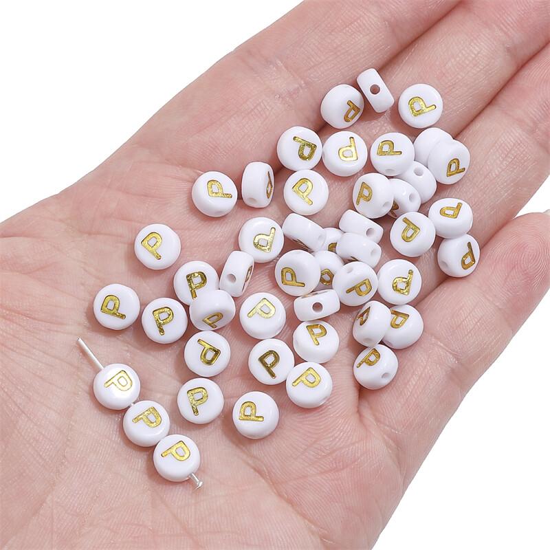 50 ks Akrylové zlaté A-Z anglické písmenkové korálky Ploché kulaté korálky s abecedou pro výrobu šperků DIY Pár Přátelství Náramek Náhrdelník