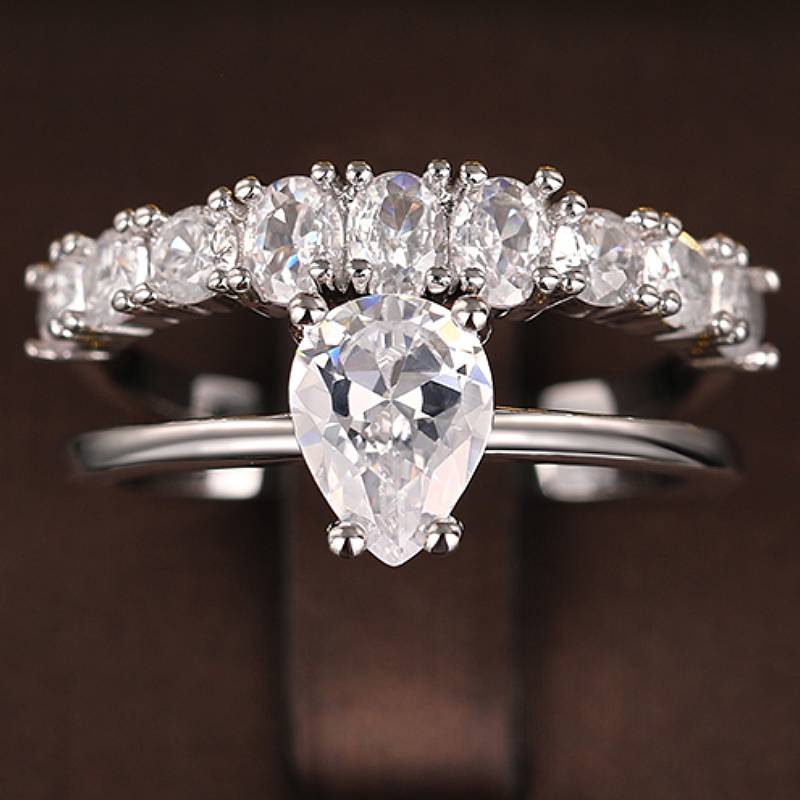 

Huitan 2Pcs/Set Women Ring Gorgeous Wedding Engagement Elegant Inlaid Brilliant CZ Accessories Fashion Charming Party Zircon 6