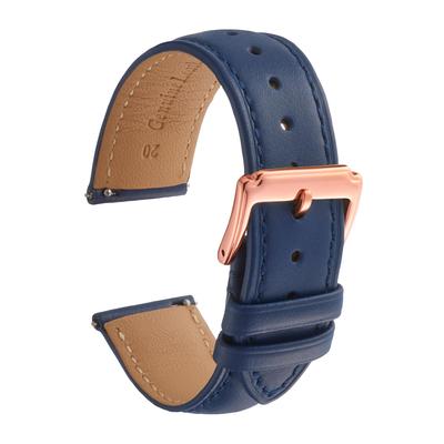Calum Uhrenarmband, echtes glattes Leder, Schnellverschluss, für Uhren und Smartwatches, 12 mm bis 24 mm, Dunkelblau x Rosé (21 mm, Schnalle)