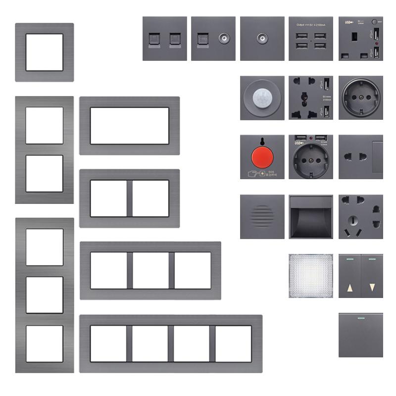 UK Standard Electrical Light Control Wall Switches 1 Gang 1 Way Wall Light Switch Black Modern Electric Light Switch Aluminum (Silver,Uk Standard&86mm*86 mm) серебряный