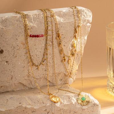 Damen High-End Europäische & Amerikanische Mehrschichtige Titanstahl-Halskette, All-Match Edelstahlkette, Nicht verblassend