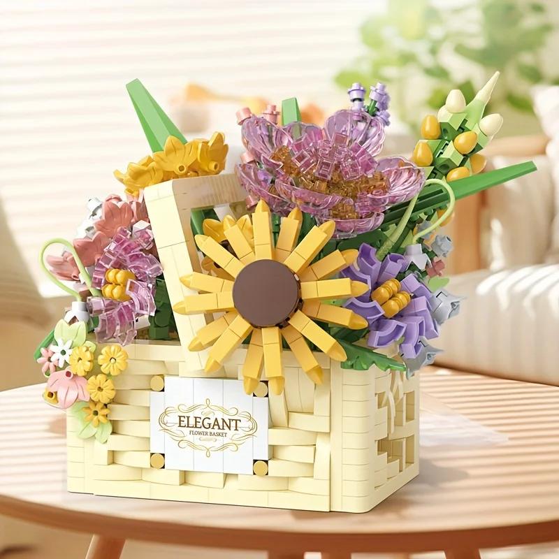 Eternal Flower Basket Building Block Assembly Toys, Home Decoration Building Block Flower Series As Gifts for Girls