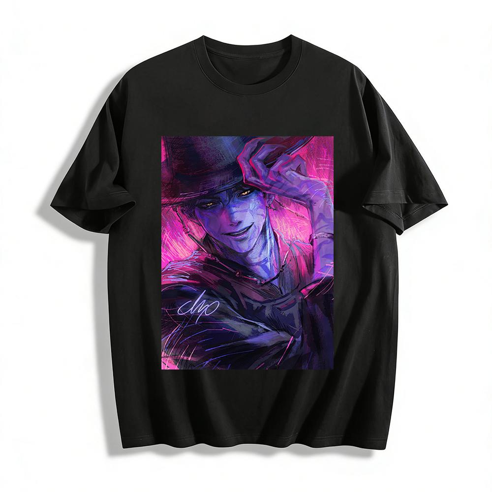 Gothic Sinister Gentleman Print T-Shirt, Edgy Subculture Street Style Unisex Loose Top Pure cotton T-shirt XXS