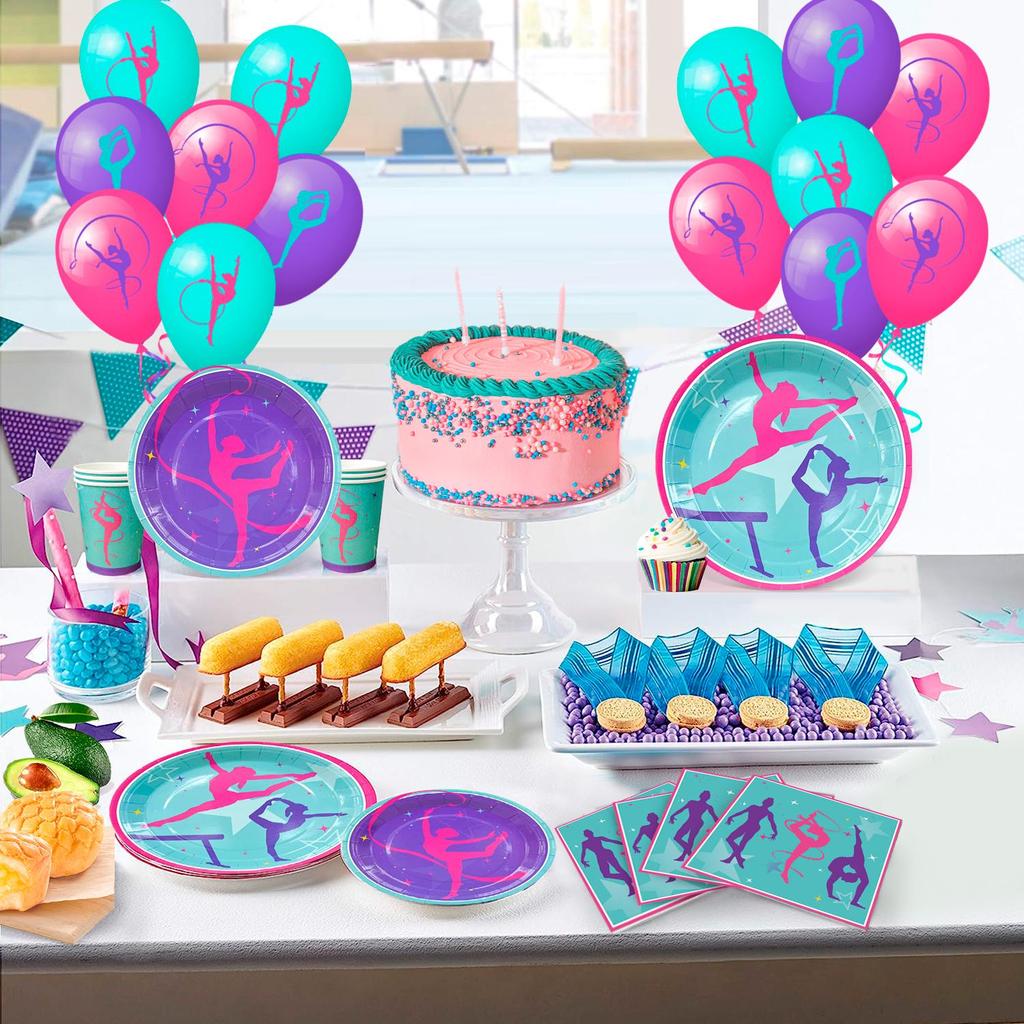 Gimnastyka Zaopatrzenie na Przyjęcie Urodzinowe, Dekoracje Gimnastyczne na Przyjęcie i Zestaw Zastawy Stołowej - Talerzyki Gimnastyczne itp. Dekoracje Gimnastyczne na Przyjęcie Urodzinowe