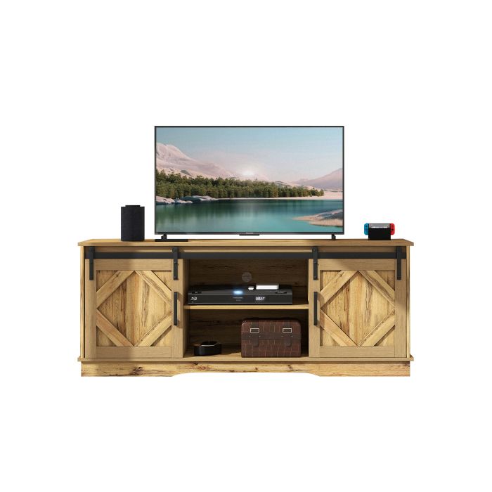 Buffet TV - MUVOE - Vintage Brown - 2 Portes Coulissantes - Étagères Réglables - 150x40x60cm