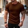 T-shirt Sport Fitness Décontracté d'Été pour Homme Col Rond Élastique Rayures Verticales Manches Courtes