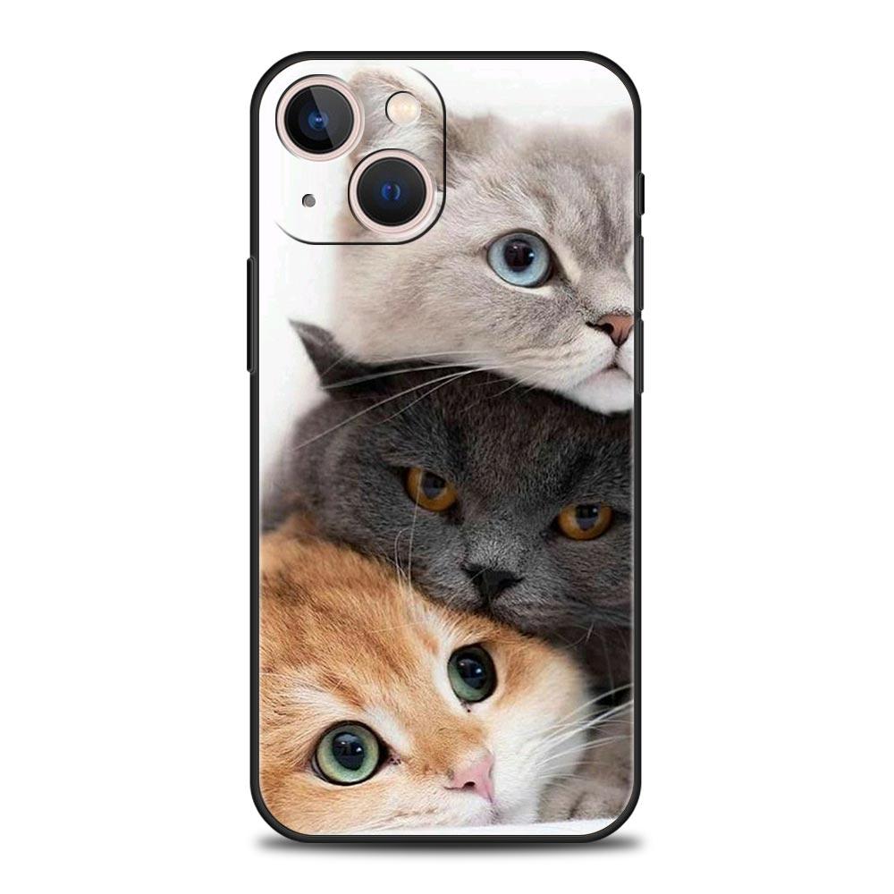 Kawaii Love Cat Phone Case For iPhone 17 16 15 Pro Max 11 12 13 14 7 8 Plus SE 2020 X XR XS Cover Soft Black