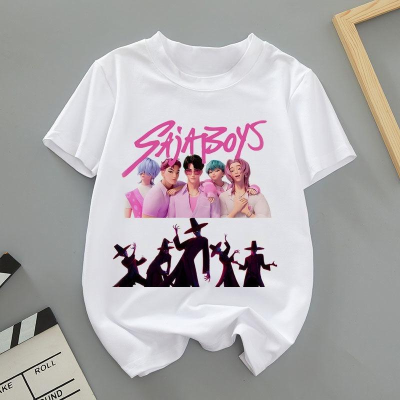 K-POP Saja Boys Print Short-Sleeved Spring Family Clothing for Boys and Girls Cute Cotton T-shirt for Boys and Girls