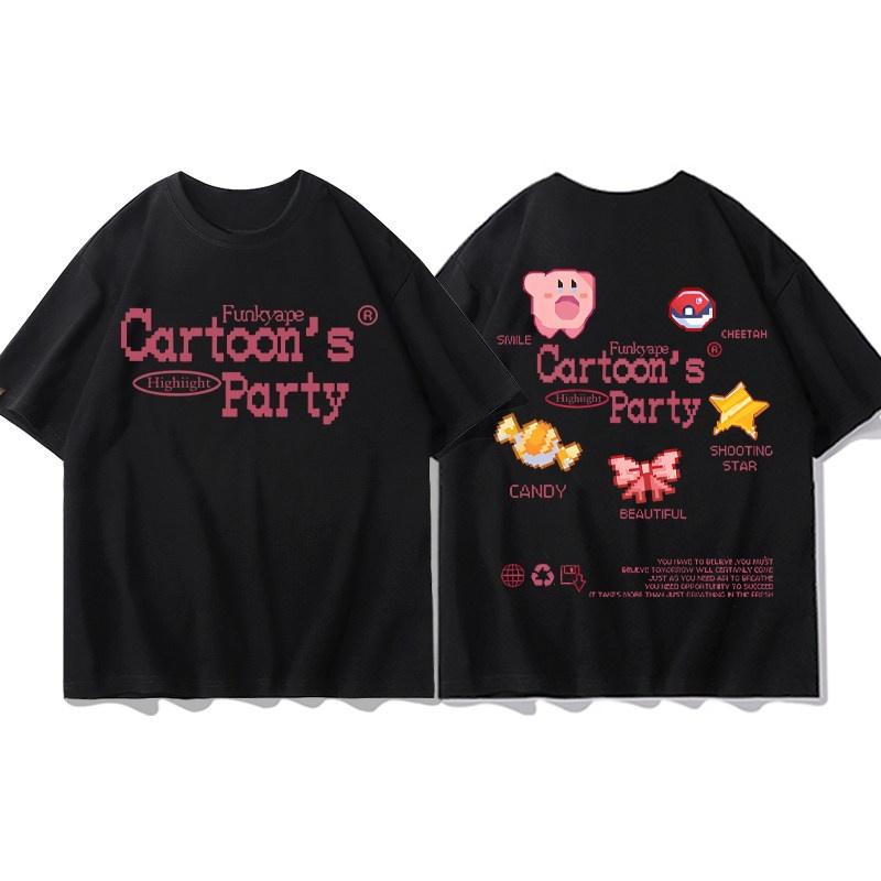 Adult and Children Kirby Cartoon Expression Funny Print Pure Cotton Personalized ParentChild and Best Friend Short Sleeve