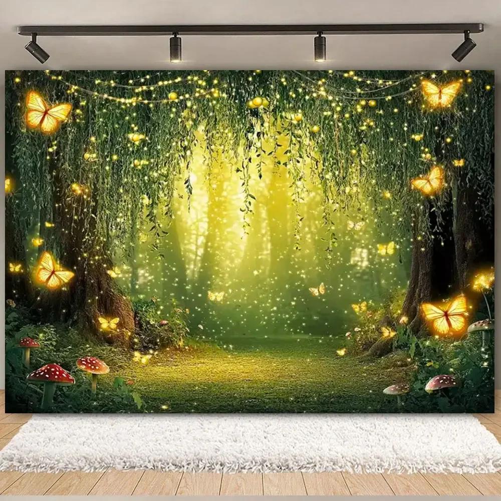 Fairy Tale Enchanted Forest Backdrop Photography Wonderland Dreamy Jungle Mushroom Baby Birthday Party Backgrounds Decor Prop