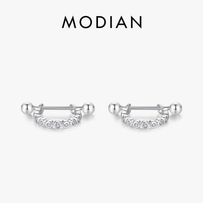 MODIAN 925 Sterling Silver okrągły przezroczysty cyrkon olśniewające kolczyki koła odpinane śrubowe kolczyki do uszu dla kobiet dziewczyn Party biżuteria