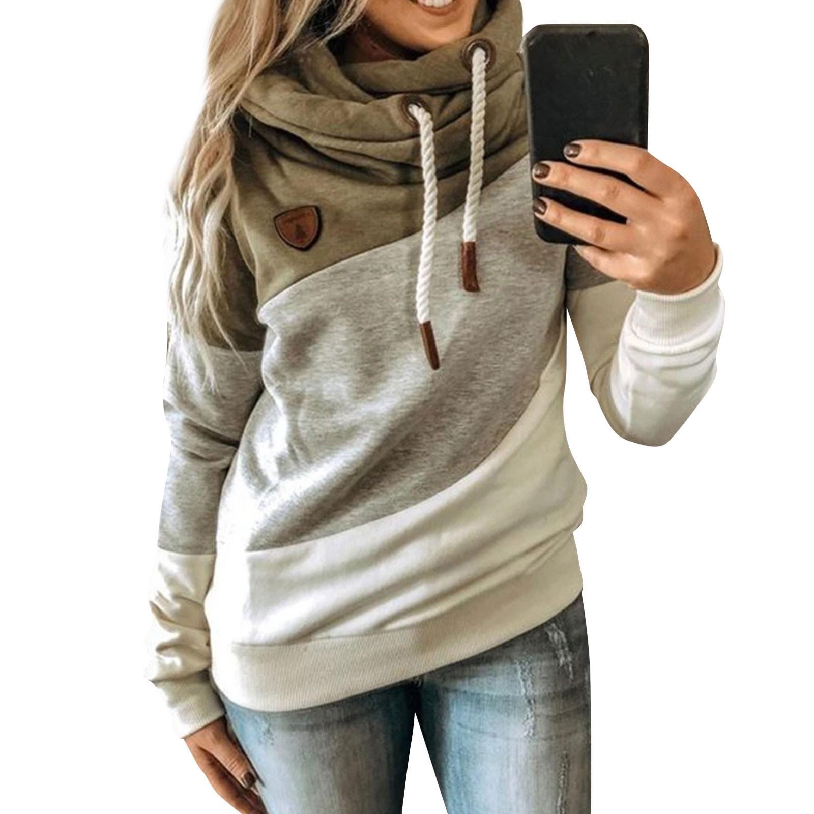 Женская повседневная модная толстовка с капюшоном и принтом в стиле колор-блок XL