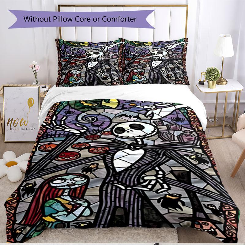 3pcs Duvet Cover Set (1*Duvet Cover + 2*Pillowcase, Without Core), The Nightmare Before Christmas Print Soft All‑Season Bedding Set, Home Bedroom Deco