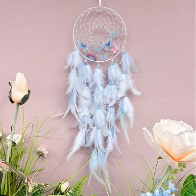 Lovely Feathers Dream Catcher with Butterfly Wall Hangings Ornaments Wind Chimes Handmade Accessories Home Decorations Gifts