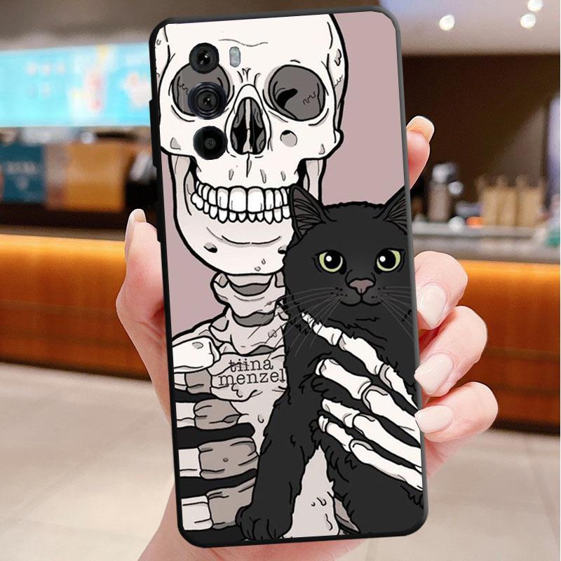 Phone Case For Motorola Edge 50 40 Pro 60 50 40 30 Ultra Neo Fusion Moto G85 G72 G53 G54 G84 G13 G32 Cartoon Skeleton Skull Cat