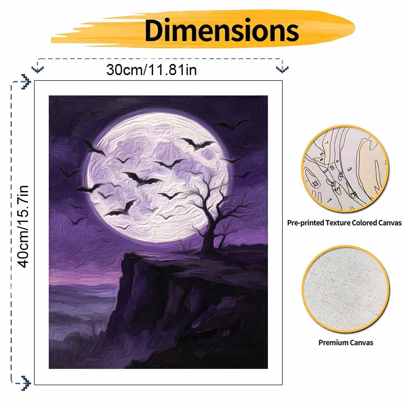 Halloween Full Moon Bats Night Sky Digital Oil Painting Coloring Painting Hand Painting Home Decoration